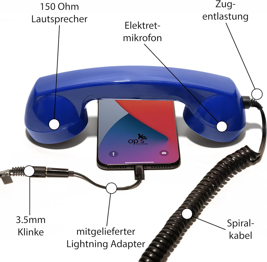 Retro Handyhörer für Apple iPhones mit Lightning (passender Adapter mit inbegriffen) in der Form ein