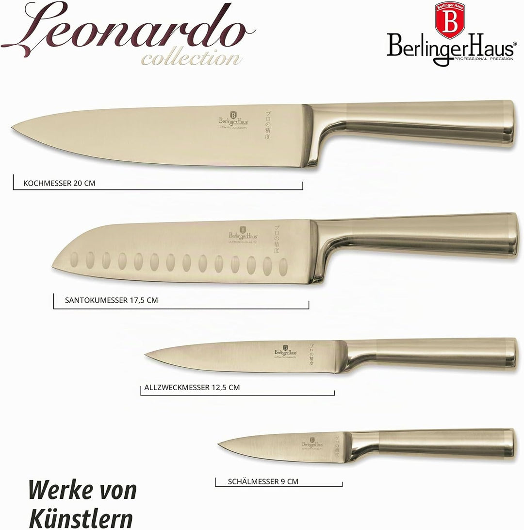 Berlinger Haus Messerset Edelstahl 4 Stück Leonardo Collection | Stilvoll, Hochwertig und Elegant