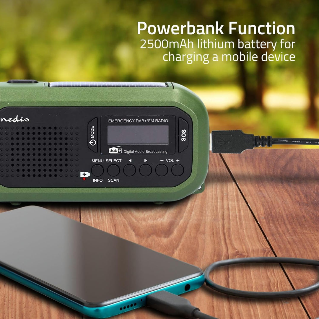 Notfallradio - Tragbare Ausführung - DAB+ / FM - Batteriebetrieben/Handkurbel/Solar Powered/Stromver