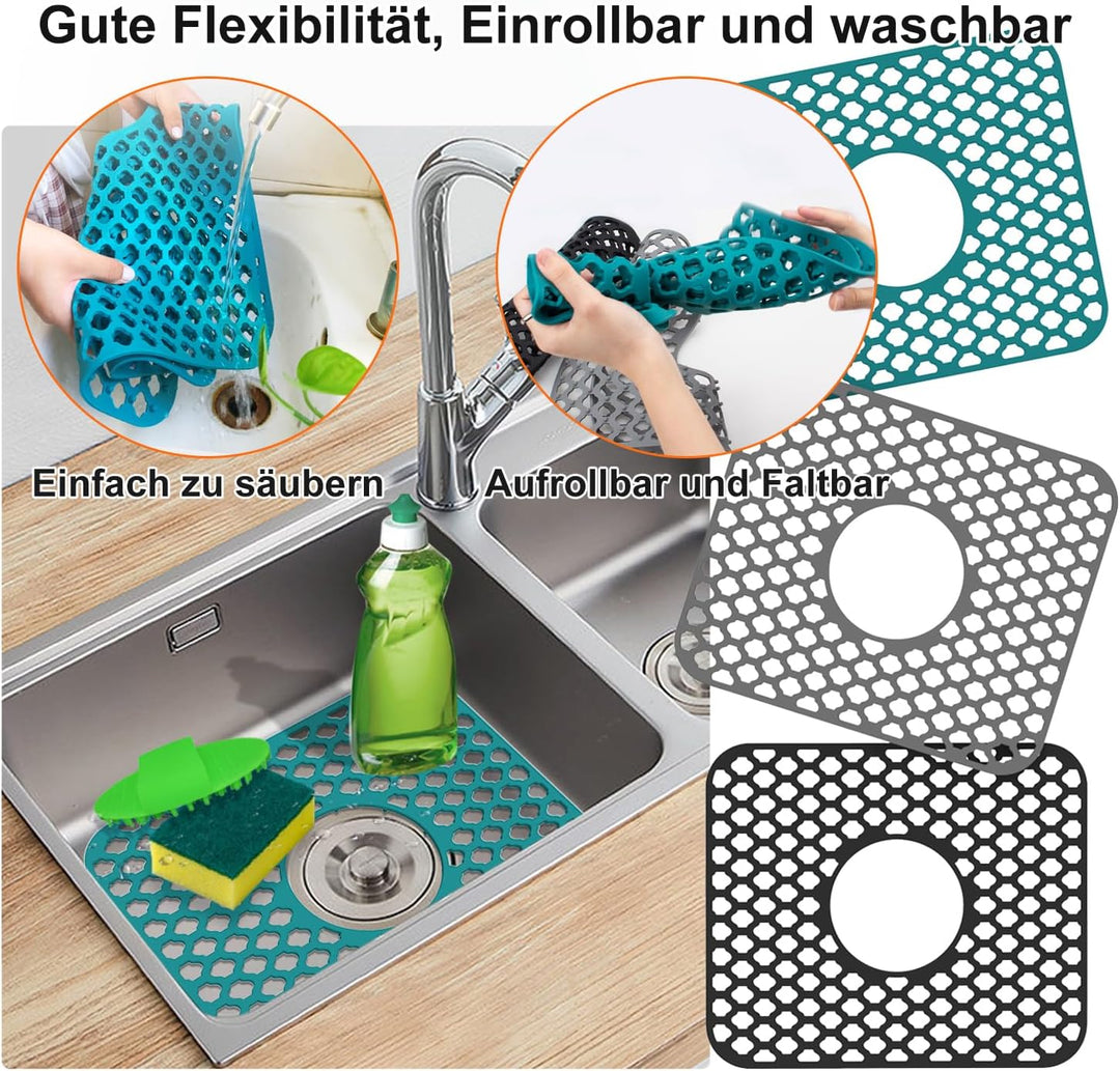 Silikon Spülbeckenmatte, Spülbeckeneinlage 34x29cm, 2 PCS Spülbeckenschutz Zusammenklappbar, Hitzebe