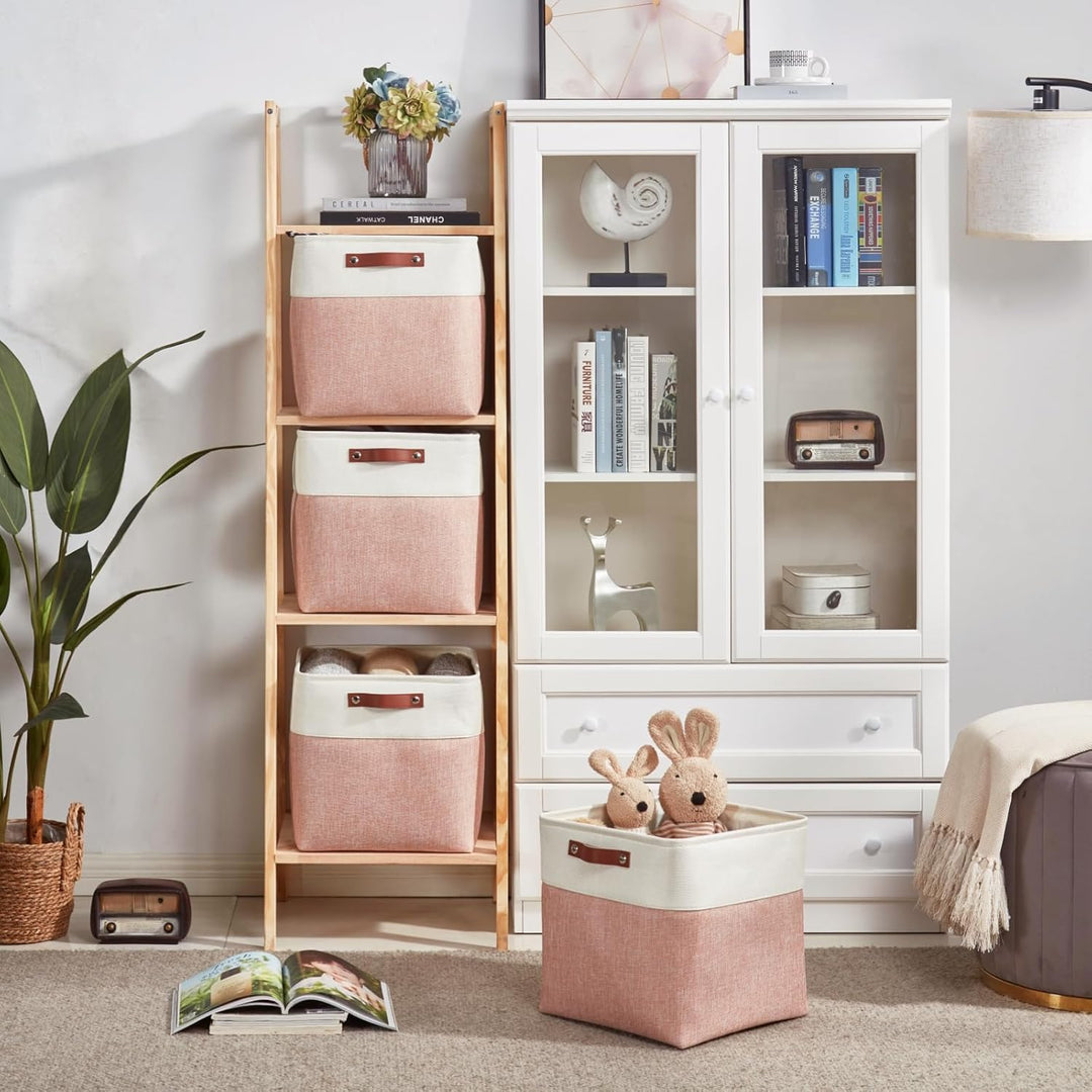 Mangata Collapsible Storage Cube Boxen, 30CM Cube Leinen gewebt Stoff Lagerung Körbe mit Ledergriffe
