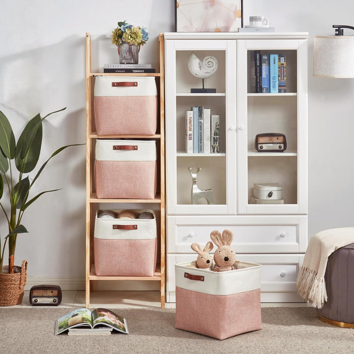 Mangata Collapsible Storage Cube Boxen, 30CM Cube Leinen gewebt Stoff Lagerung Körbe mit Ledergriffe