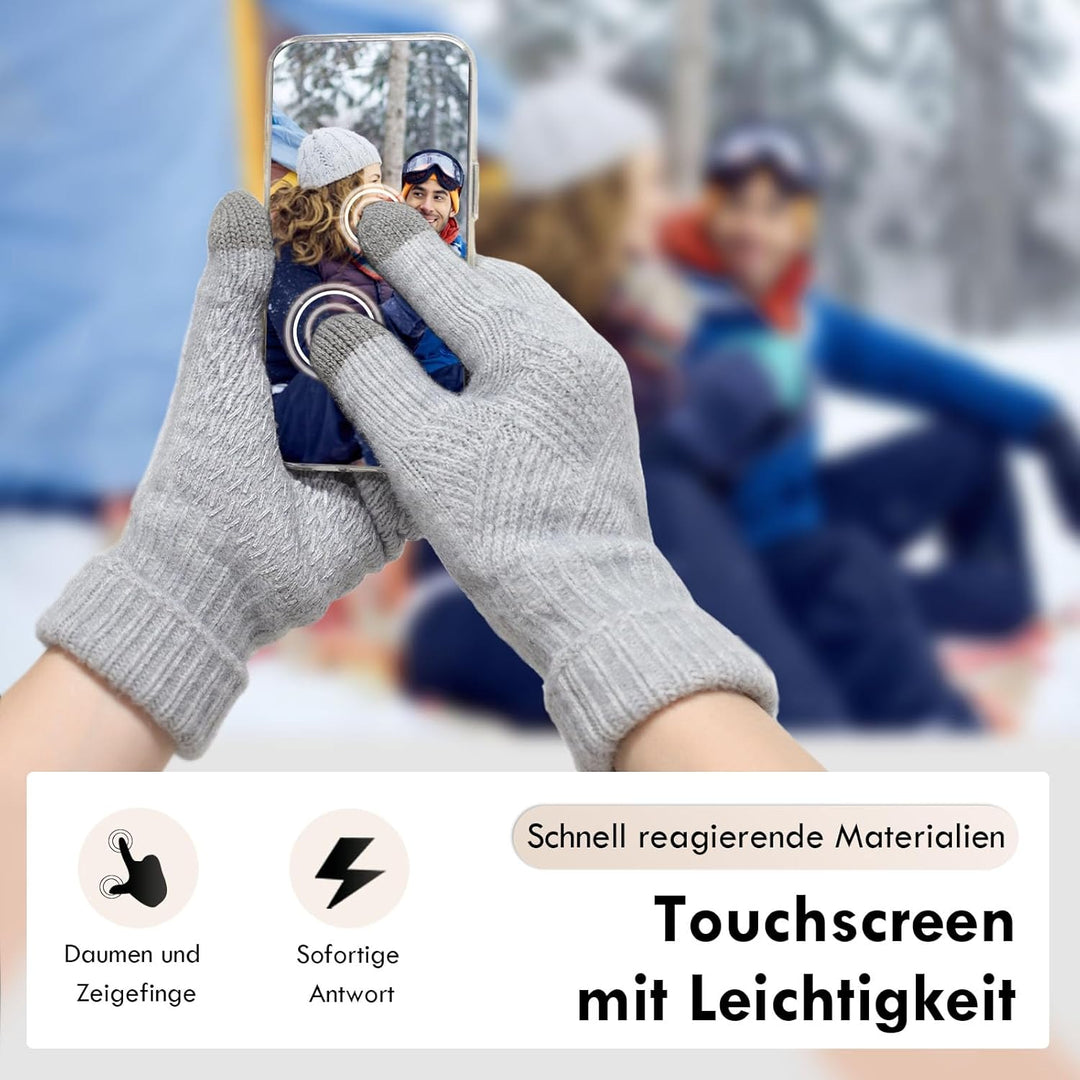 Handschuhe Damen Winter Warm Thermohandschuhe Fleecefutter Merino Wolle Touchscreen Doppelschicht El