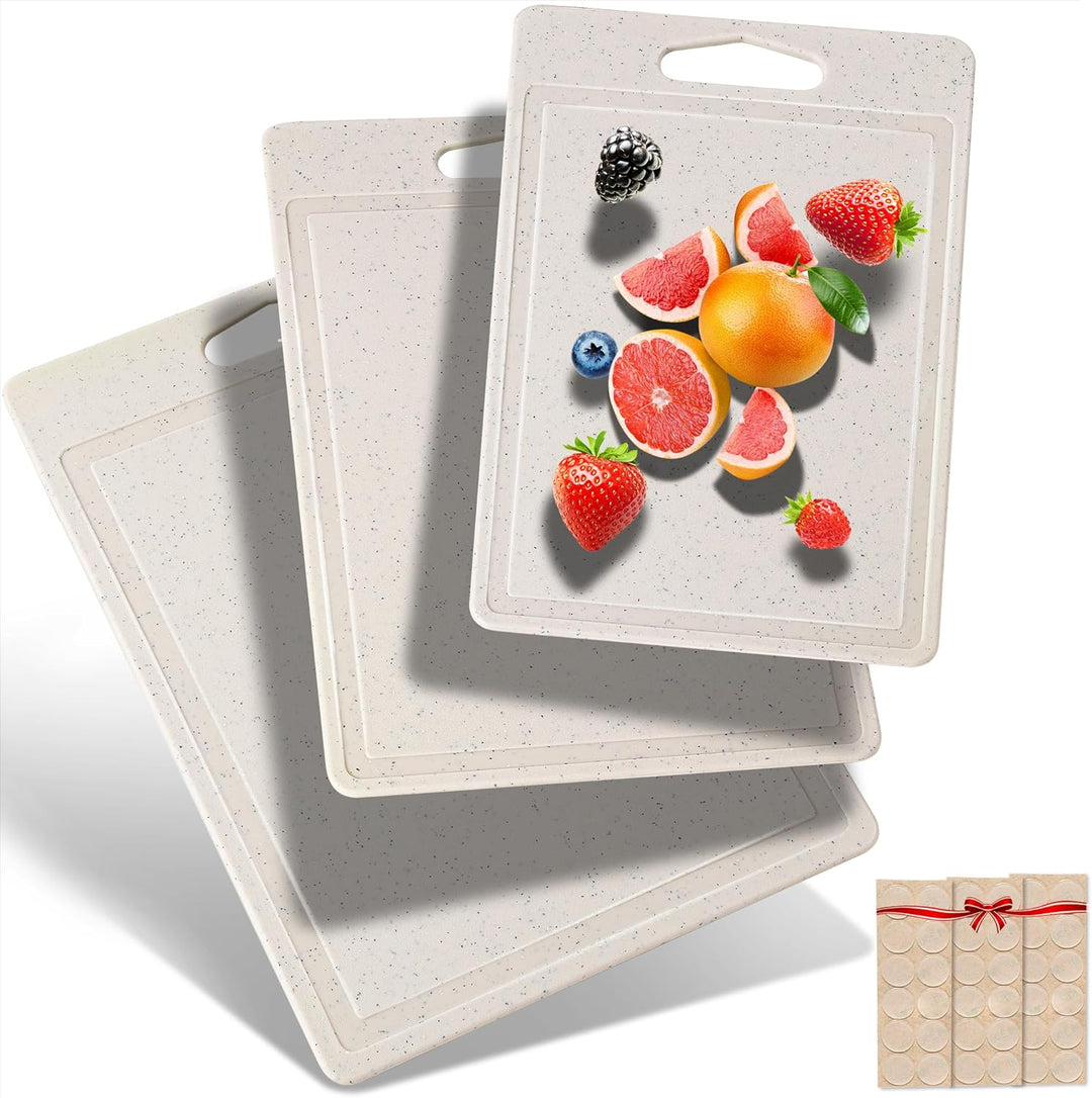DIFULI Schneidebrett Set 3-teilig Granitoptik, 100% Rutschfeste Aufkleber und Saftkanal, BPA-Free, m