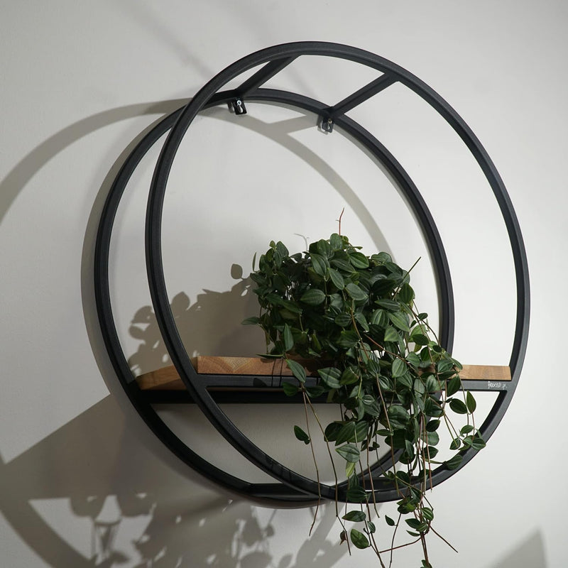 FLEXISTYLE Metall Wandregal 60 cm XXL, Schwarz, Europäische Oval geometrische Linie Design Wand Eich
