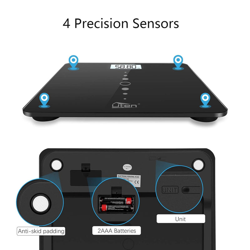 Digitale Personenwaage, Ultraschlanke Körperwaage mit 4 Hochpräzisions-Sensoren, Elektronische Waage