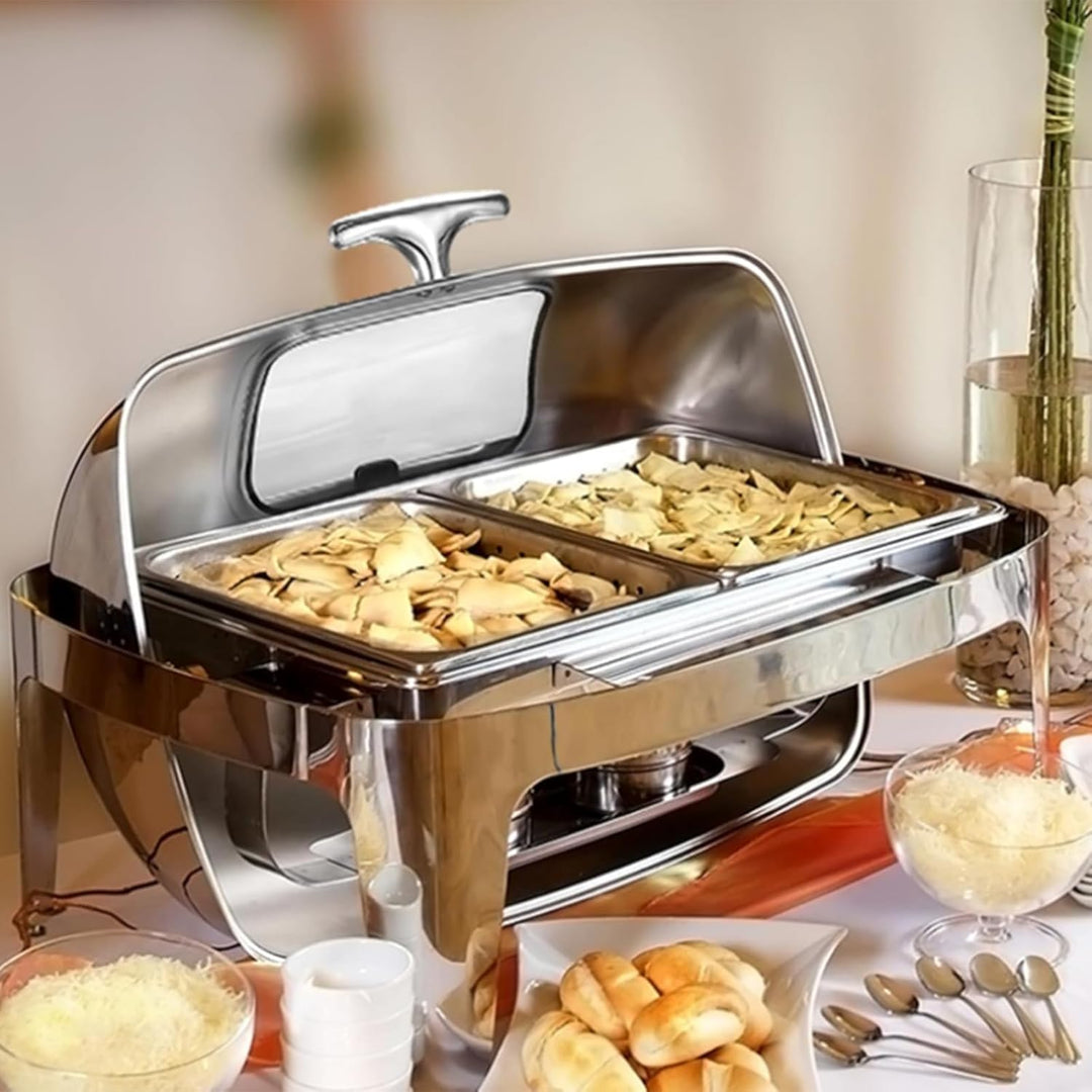 Garvee Chafing Dish Edelstahl Speisewärmer mit Roll-Top Deckel, 1/1 GN Behälter Buffetwärmer Set für
