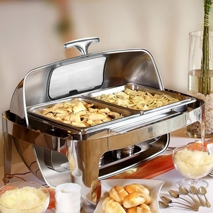 Garvee Chafing Dish Edelstahl Speisewärmer mit Roll-Top Deckel, 1/1 GN Behälter Buffetwärmer Set für