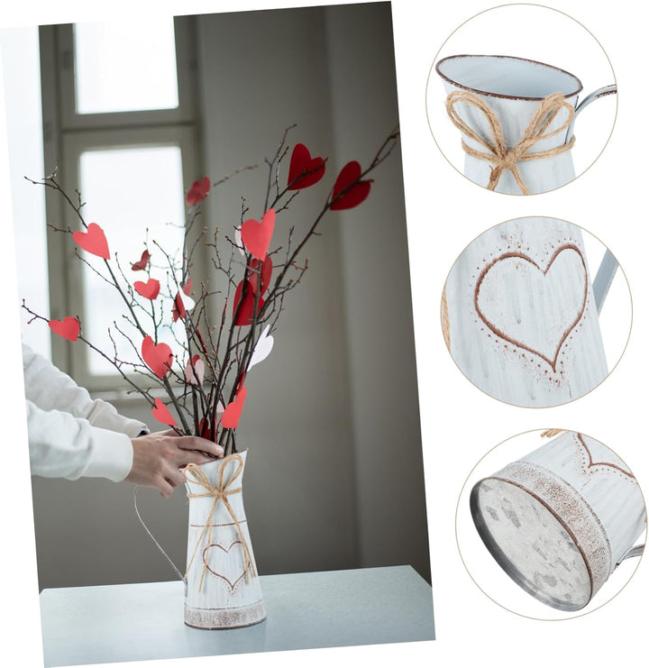 Cabilock Vintage Blumenvase Herz Milchkanne Eisen Blumentopf Shabby Chic Deko Landhaus Vase Rustikal