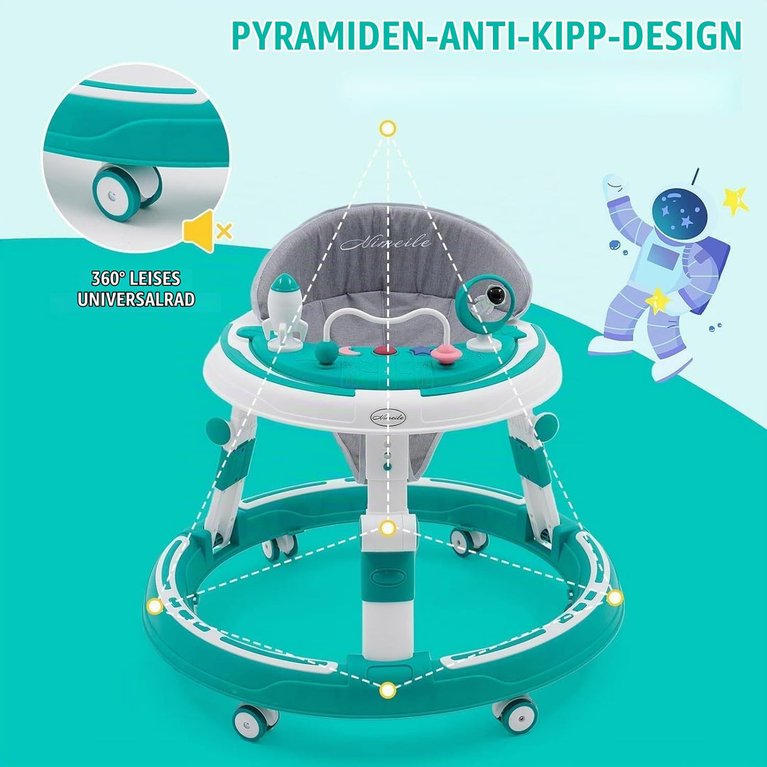 3 in 1 Baby Lauflernhilfe, Lauflernwagen mit 360° Geräuschlosen Silikonrädern, Kippschutz &amp; 4-Fach H