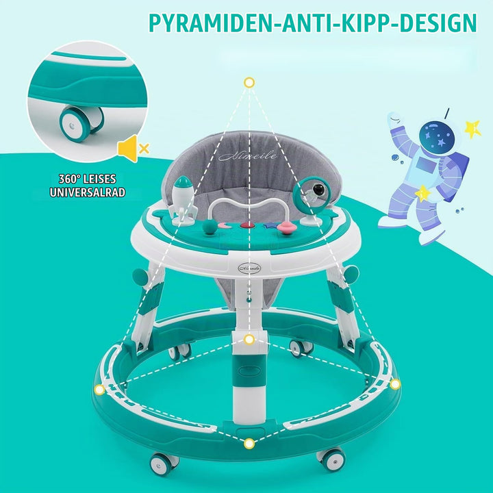 3 in 1 Baby Lauflernhilfe, Lauflernwagen mit 360° Geräuschlosen Silikonrädern, Kippschutz &amp; 4-Fach H
