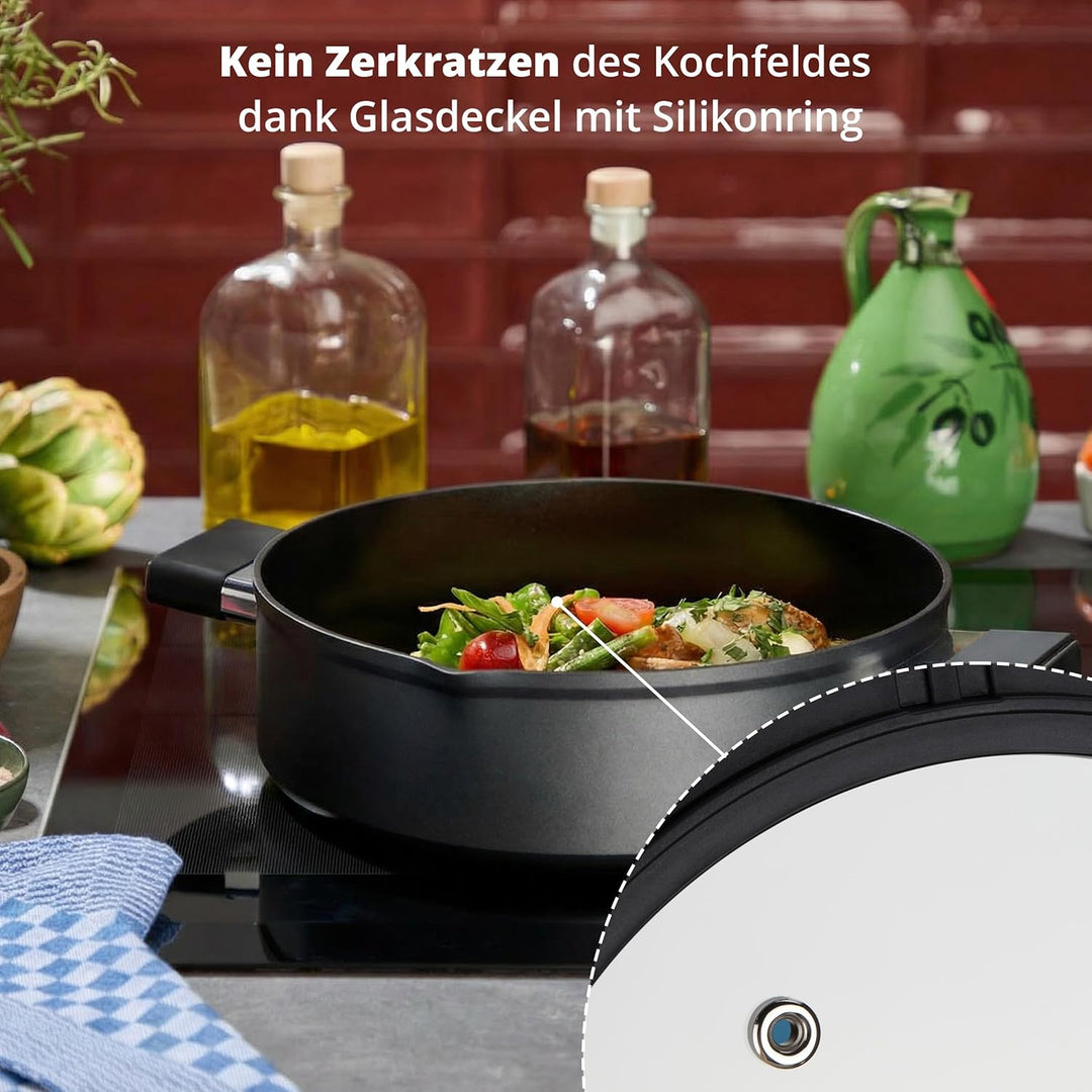 KHG Aluminium Kochtopf 28 cm mit Glasdeckel - ILAG Xeradur 5 Antihaftbeschichtung, Soft-Touch-Griffe