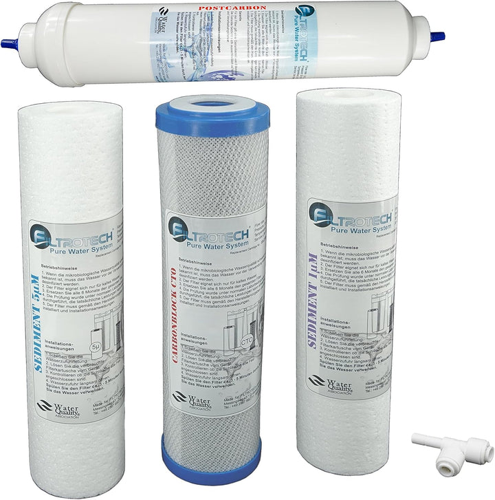 FILTROTECH Umkehrosmose Filter-Set 10 Zoll, 4-teilig | Mit In-Line Aktivkohle-Nachfilter und Tritan-