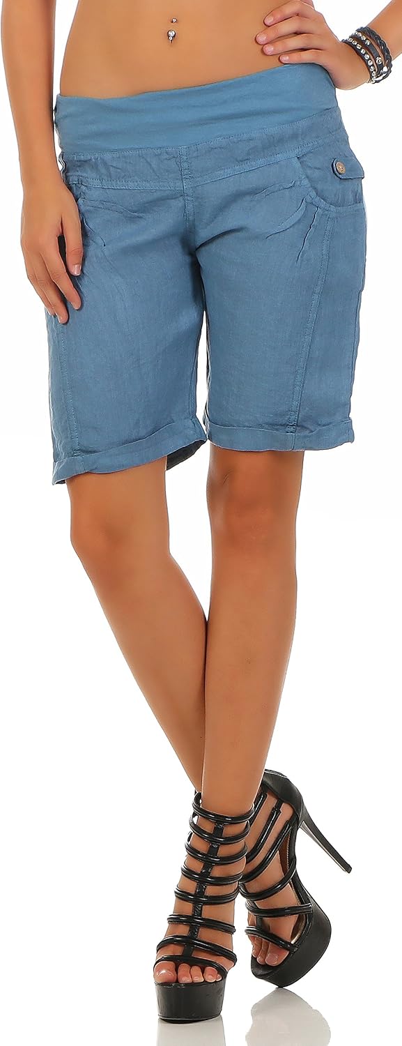 Malito Damen Bermuda aus Leinen - lässige Kurze Hose - Shorts für den Strand - leichte Pants - Hotpa
