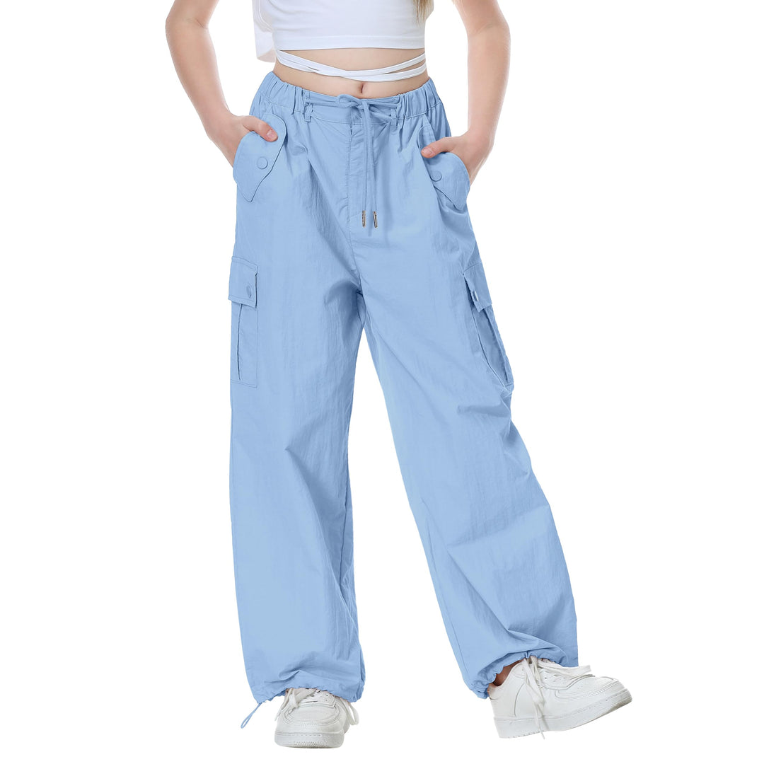 Rolanko Baggy Cargo Fallschirmhose für Mädchen, Y2K Vintage Jogger mit Verstellbarer Elastischer Tai