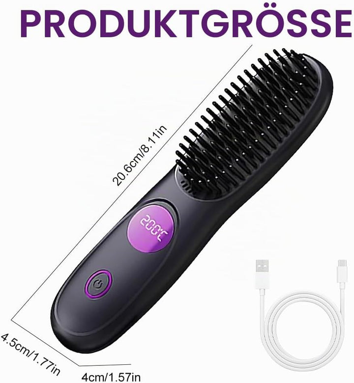 Mini Glätteisen, Glättbürste Kabellos, 2026 Neu Haarglätter Bürste, 3 Temperaturstufen Styling Werkz