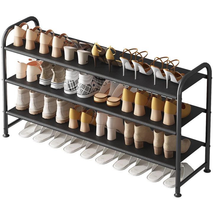 Schuhregal mit 3 Ebenen, Shoe Rack Platzsparend, Schuhablage Metall, Schuhständer Schwarz, Schmales