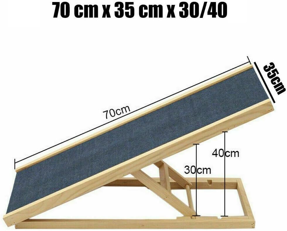 Hunderampe Länge 70cm Einstellbar 30/40cm Höhe des 2 Gangs Hundetreppe für Bett, Sofa, Auto, Rampe H