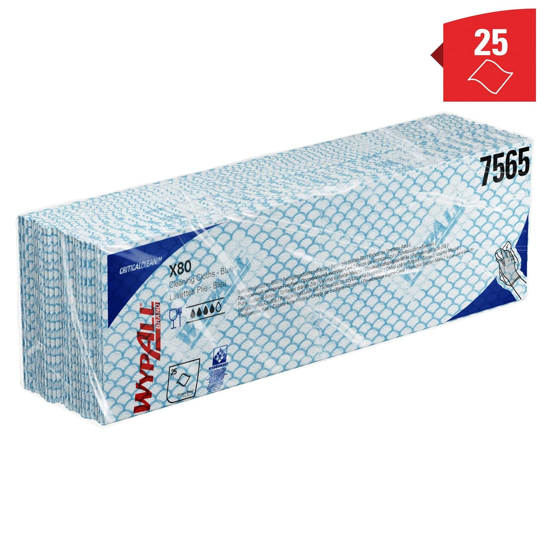 WypAll X80 Farbcodierte Reinigungstücher 7565 – Blau – 10 Packungen x 25 Wischtücher für hohe Beansp