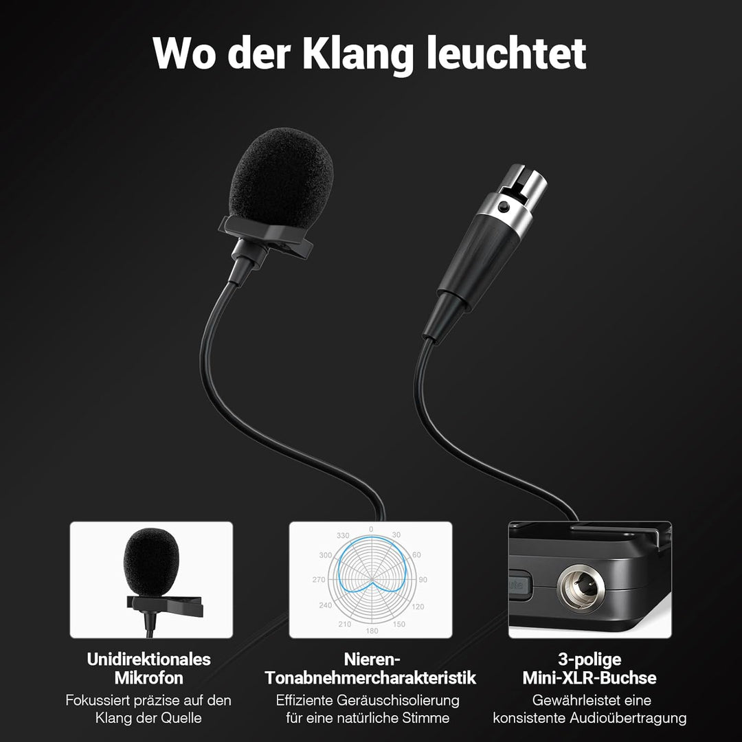 Phenyx Pro 4-Kanal-Drahtlos-Mikrofon-System, UHF Auto Scan Cordless Mic Set, 4 Bodypacks mit Headset
