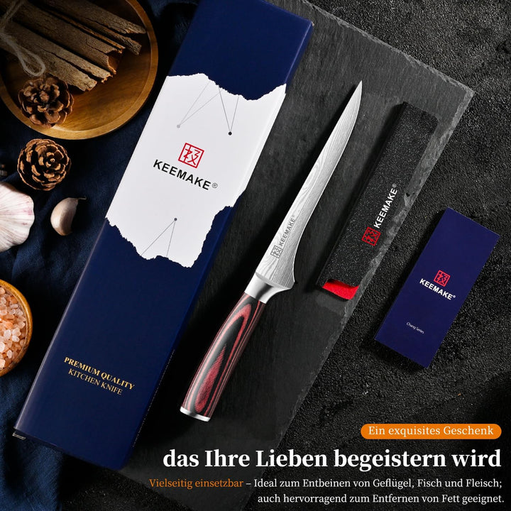 KEEMAKE Küchenmesser Filetiermesser Extrem Scharf, 15cm Profi Fischmesser Ausbeinmesser aus Edelstah