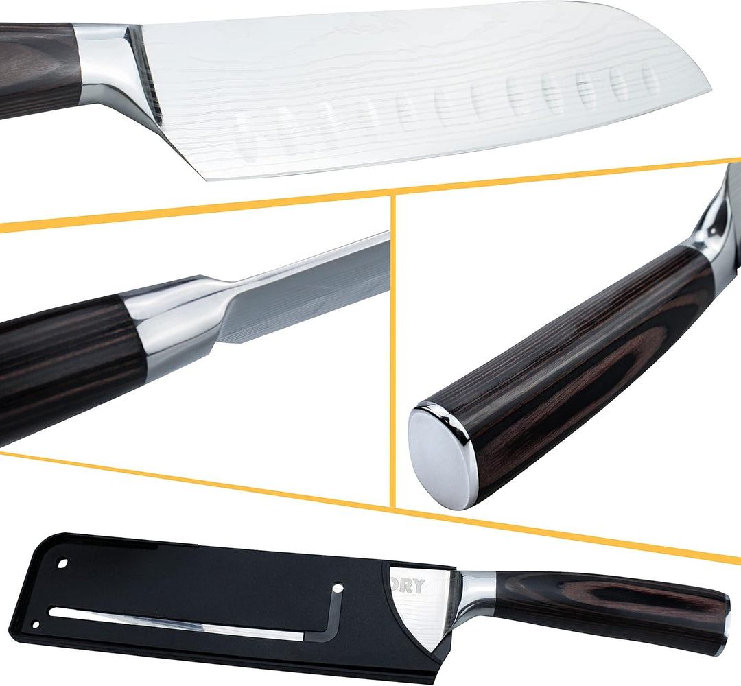 Kitory Santokumesser Kochmesser Klingenlänge 17 cm, Scharfer Santoku Messer Küchenmesser Ergonomisch
