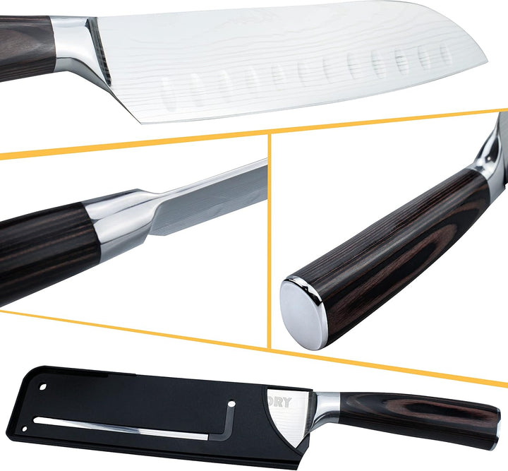 Kitory Santokumesser Kochmesser Klingenlänge 17 cm, Scharfer Santoku Messer Küchenmesser Ergonomisch