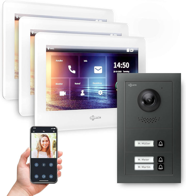 Goliath Hybrid - 2-Draht | Full-HD Video Türsprechanlage | App | 3-Fam | 3 x Full-Touchscreen 7" | A
