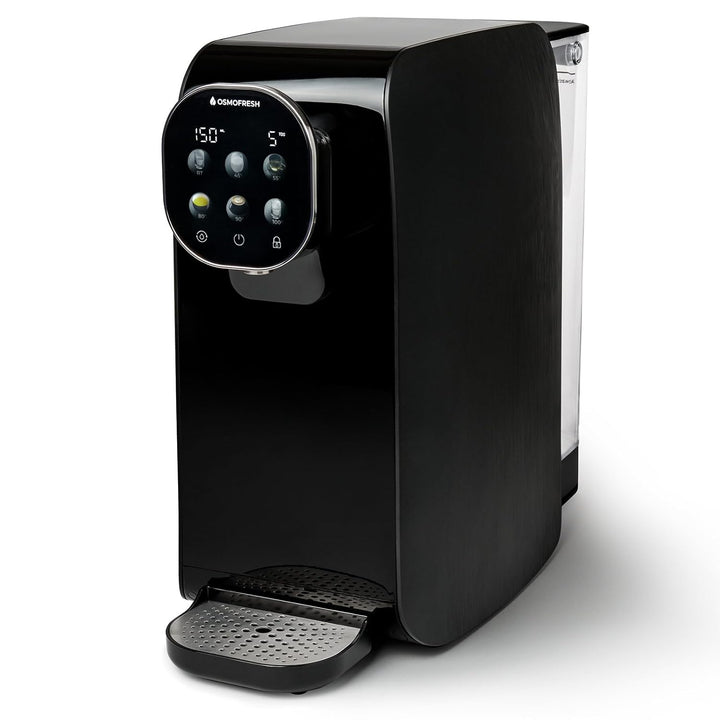 OsmoFresh Auftisch Osmoseanlage Quella Pro Black | mit Heisswasserspender | 6 Temperaturstufen | 7-F