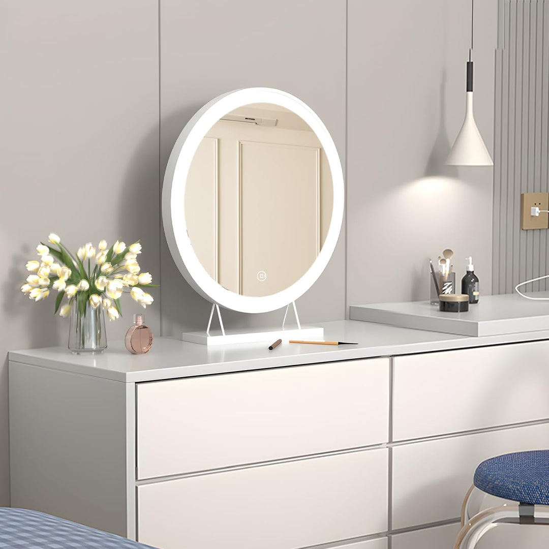 Heilmetz LED Tischspiegel mit Beleuchtung Φ40cm Rund Schminkspiegel 3 Lichtfarbe Warmweiss/Neutral/K