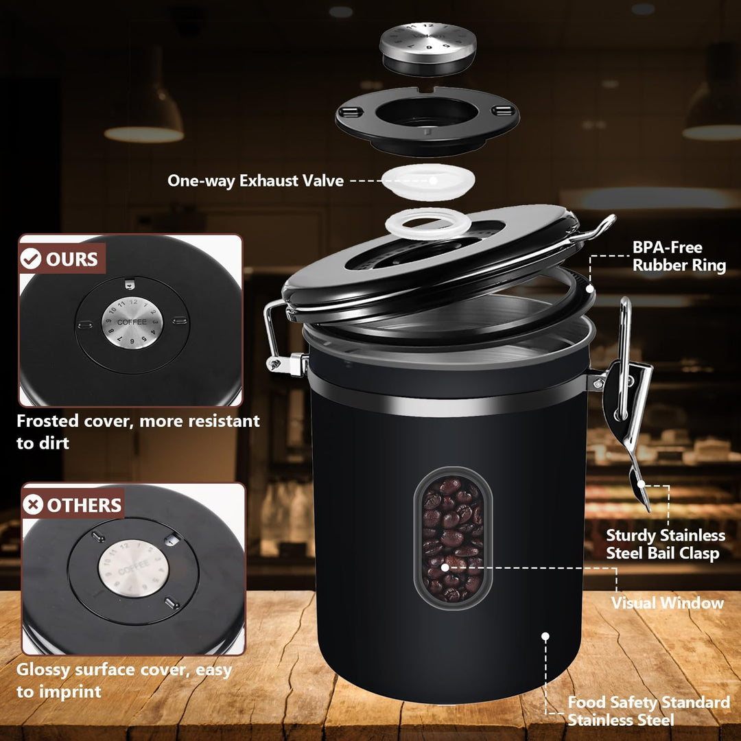 ROCKY&CHAO Kaffeedose Luftdicht aus Edelstahl 1,5L Kaffeebhnen Behälter 500g Vorratsdose für Tee Nüs