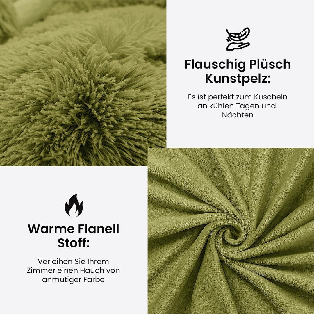 Winter Bettwäsche 135x200cm Plüsch Langhaar Flauschig Flanell Biber Bettbezug Avocado Grün Winterbet