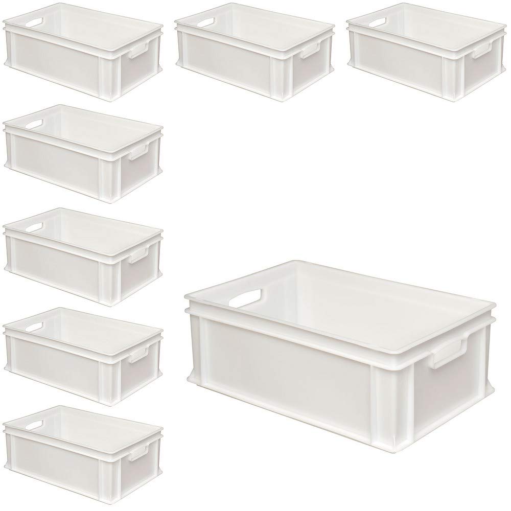 BRB 8 Eurobehälter mit 2 Durchfassgriffen 600x400x220 mm, 43 Liter, PE-HD weiss