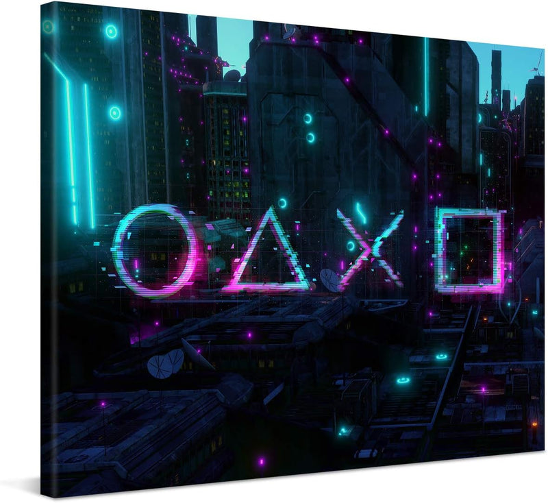 PICANOVA – Premium Leinwanddruck – Leinwandbild Cyberpunk City 80x60cm – Kunstdruck Auf 2cm Holz-Kei