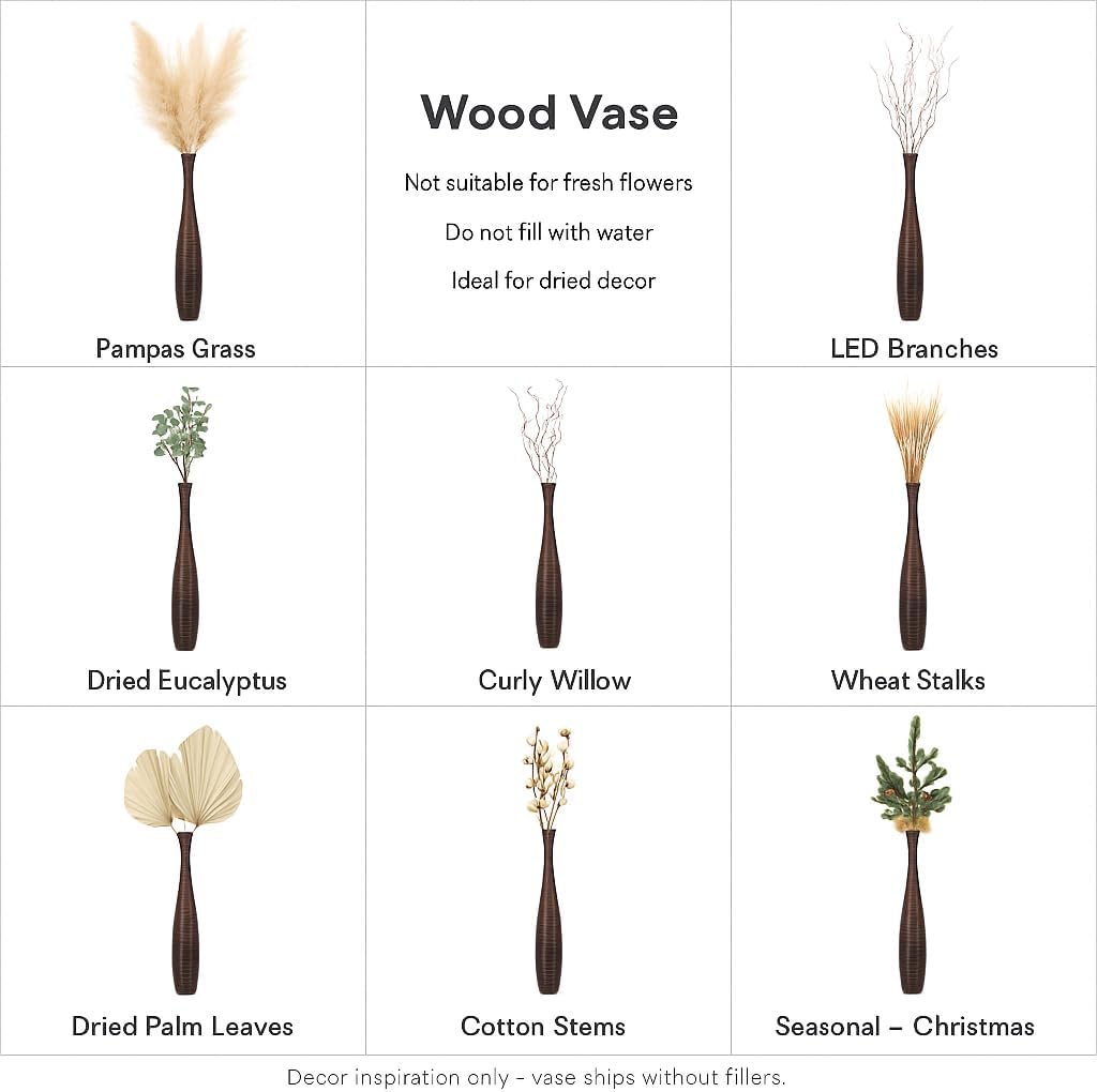 Leewadee Grosse Bodenvase für Dekozweige hohe Standvase Design Holzvase, Holz, 70 cm, Braun 70 cm Br
