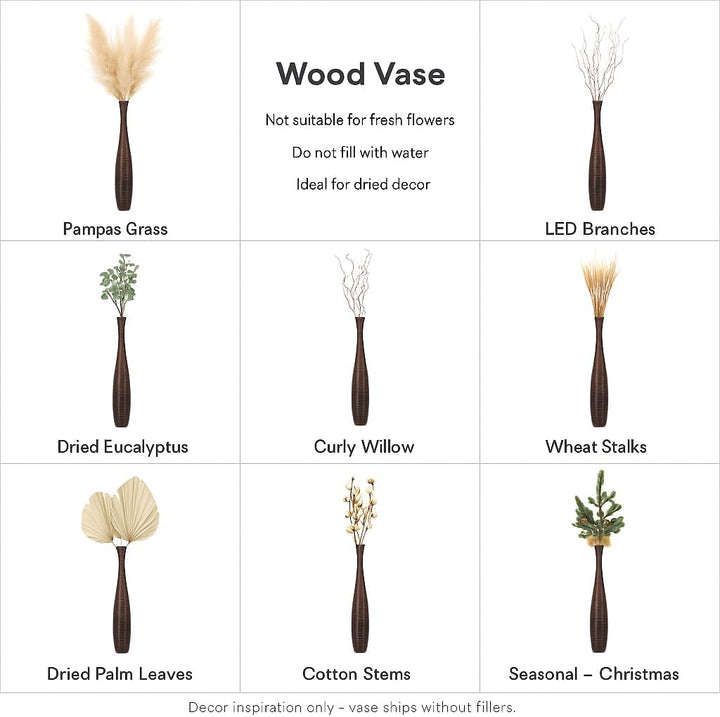 Leewadee Grosse Bodenvase für Dekozweige hohe Standvase Design Holzvase, Holz, 70 cm, Braun 70 cm Br
