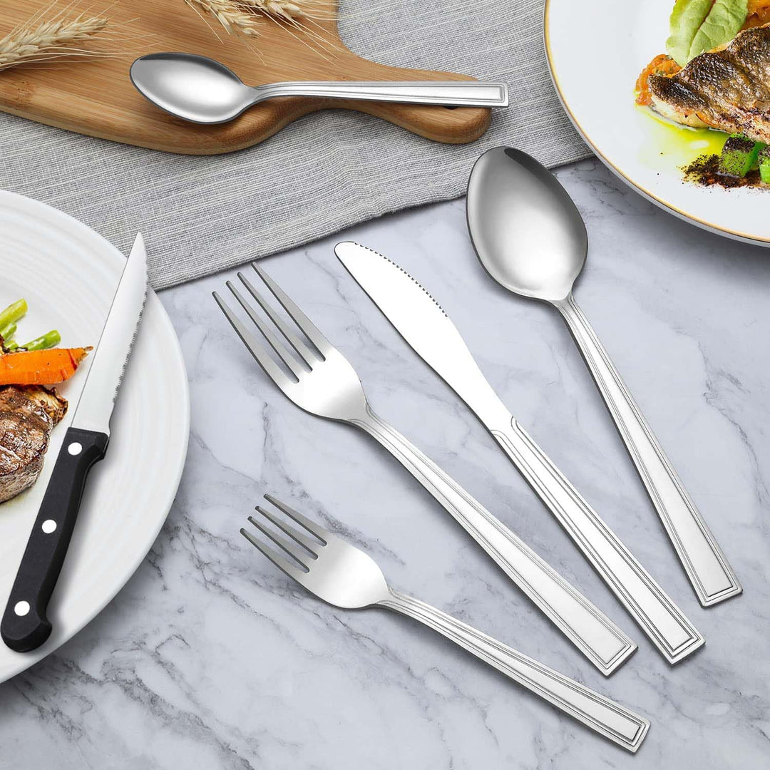 Besteck Set 6 Personen, Hunnycook 36 teilig Essbesteck mit Steakmesser, Besteckset Edelstahl mit Mes