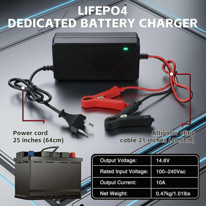 Ladegerät für Lithium-Eisen-Phosphat-Batterien, 14,6 V, 10 A, hohe Effizienz, LED-Anzeige, mit Überh