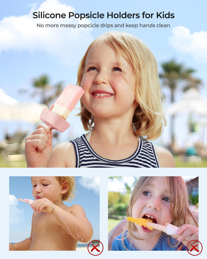 3 Stück Tropffrei Eis am Stiel-Halter für Kinder, Silikon Eislutscher Halter mit Strohhalm, BPA-Frei