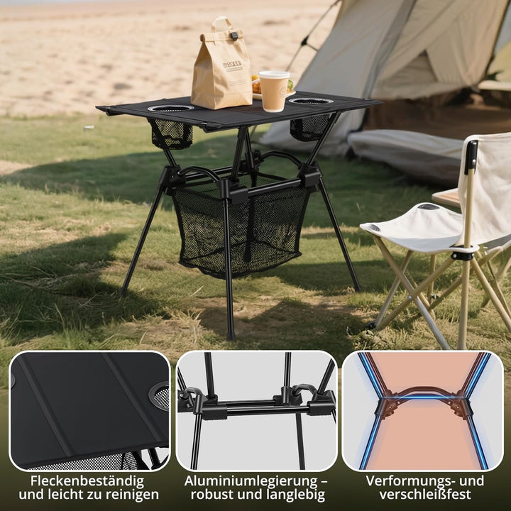 FUNYKICH Campingtisch klappbar, Ultraleicht Klapptisch mit Netztasche und 2 Getränkehaltern, 15KG Tr