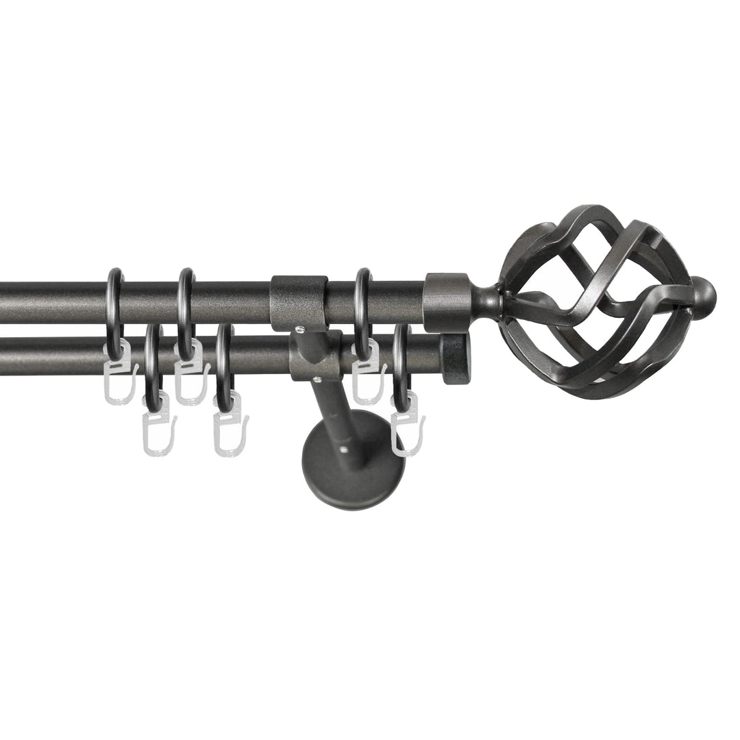 Garesa Gardinenstange Rustika Ø 16mm, 2-läufig, Graphite I Rustikale Vorhangstange aus Metall inkl.