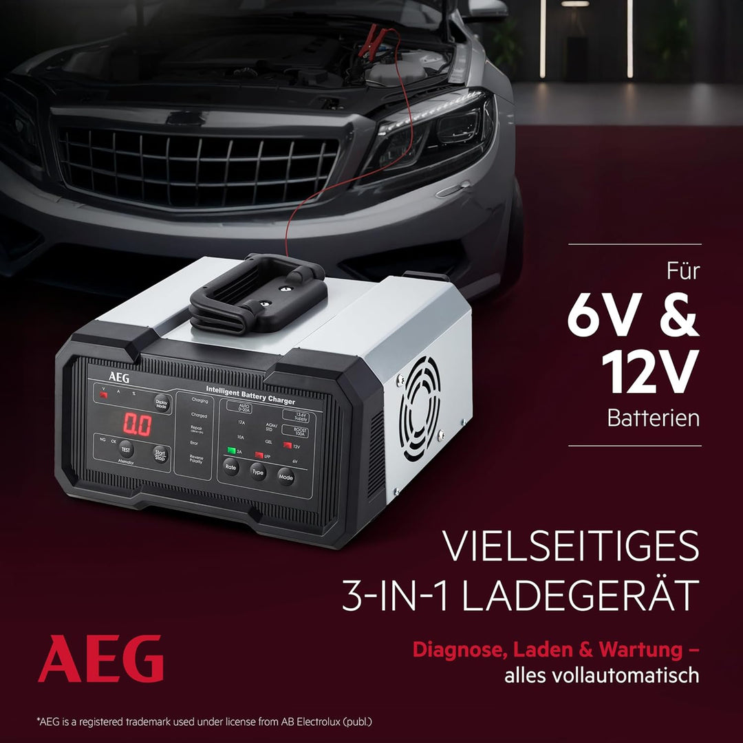 AEG Batterieladegerät CW10 lädt alle 6 V und 12 V Batterien, umfangreicher Sicherungsschutz, mit Lad