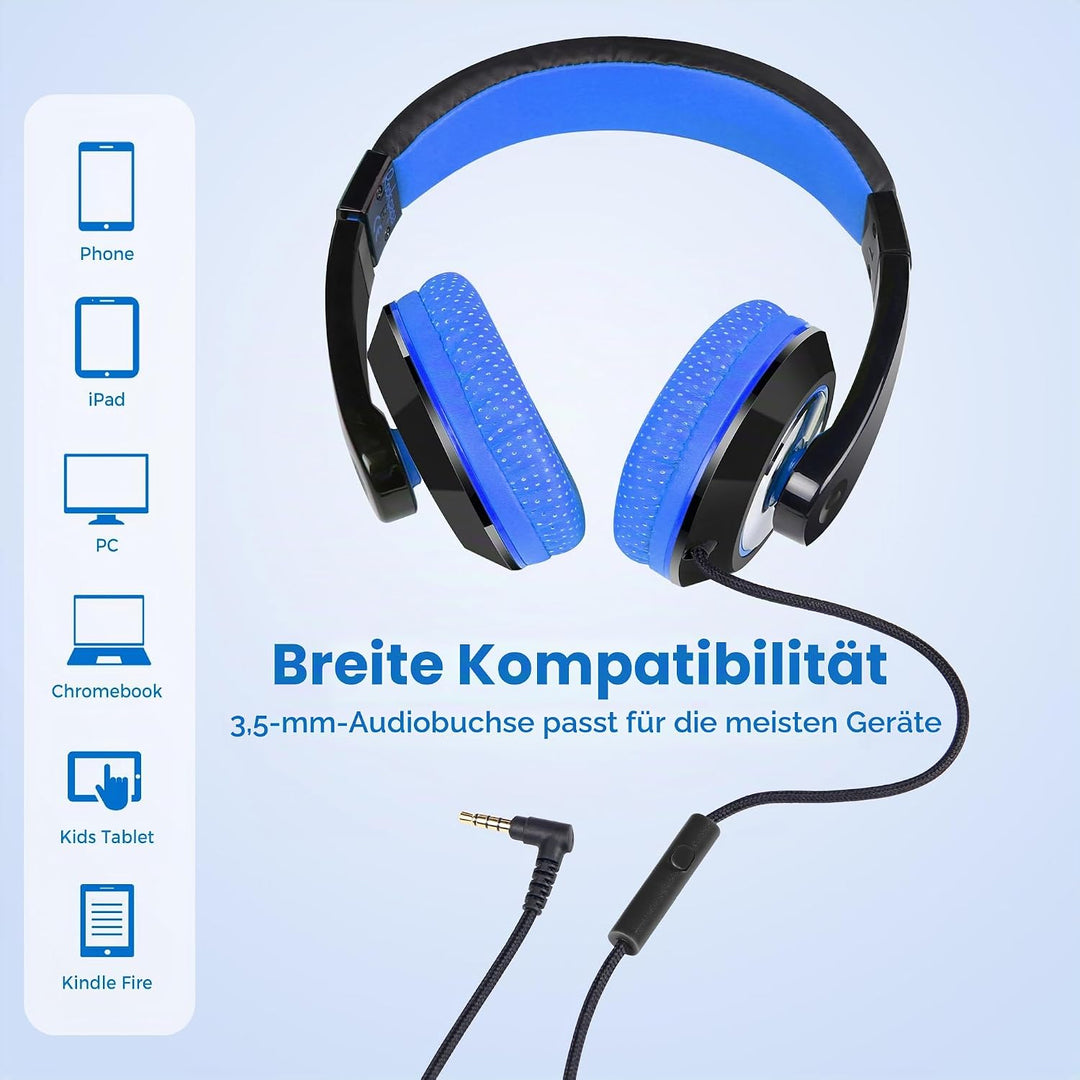 RockPapa Comfort+ Kinder Kopfhörer für Schule Jungen, Kopfhörer Kinder mit Kabel, Einstellbar, 3,5 m