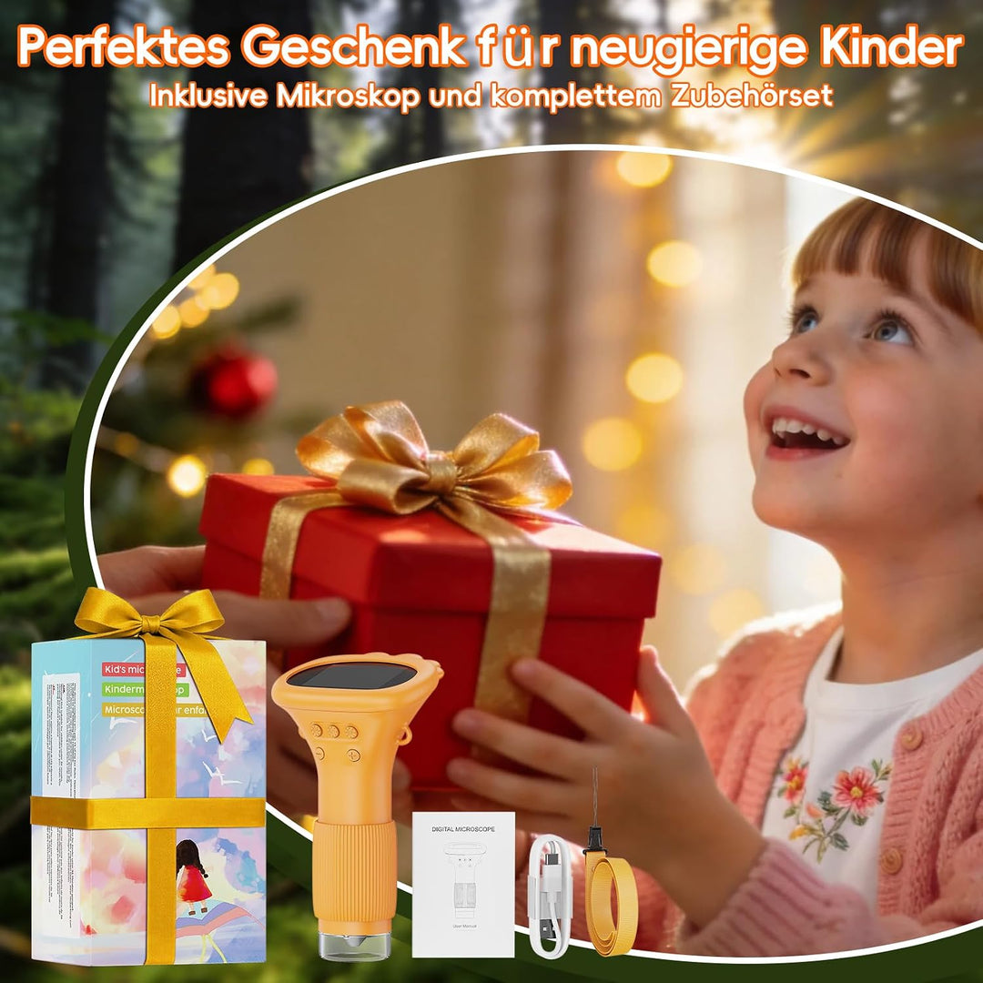Mikroskop für Kinder - Tragbares Kinder Mikroskop 1000X, Gelb | 1000X Taschenmikroskop mit Digitalem