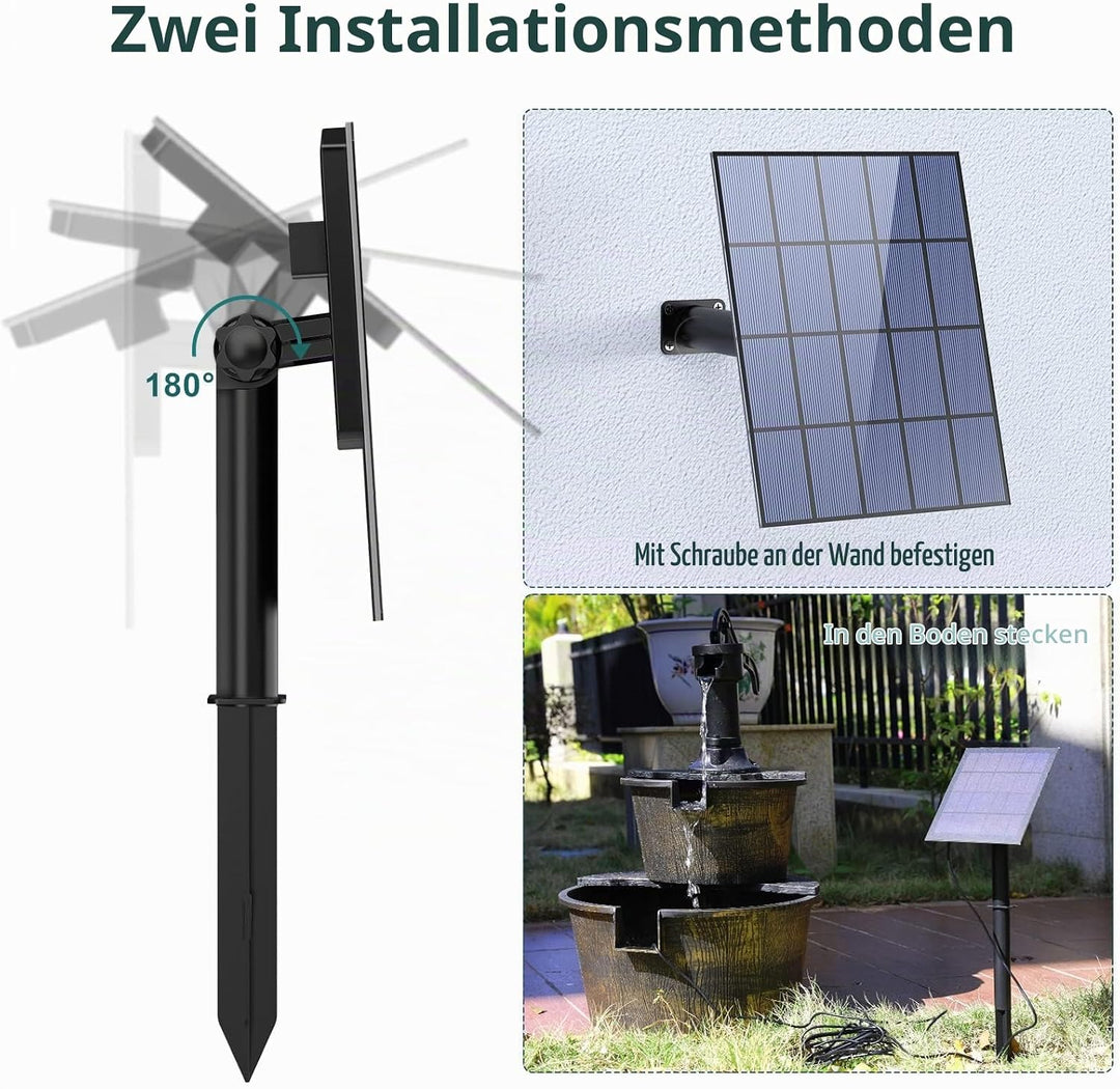 AMZtime 3,5W DIY Solar Springbrunnen für Aussen mit 1,5M Wasserleitung und Pfahl, Upgrade Solar Teic