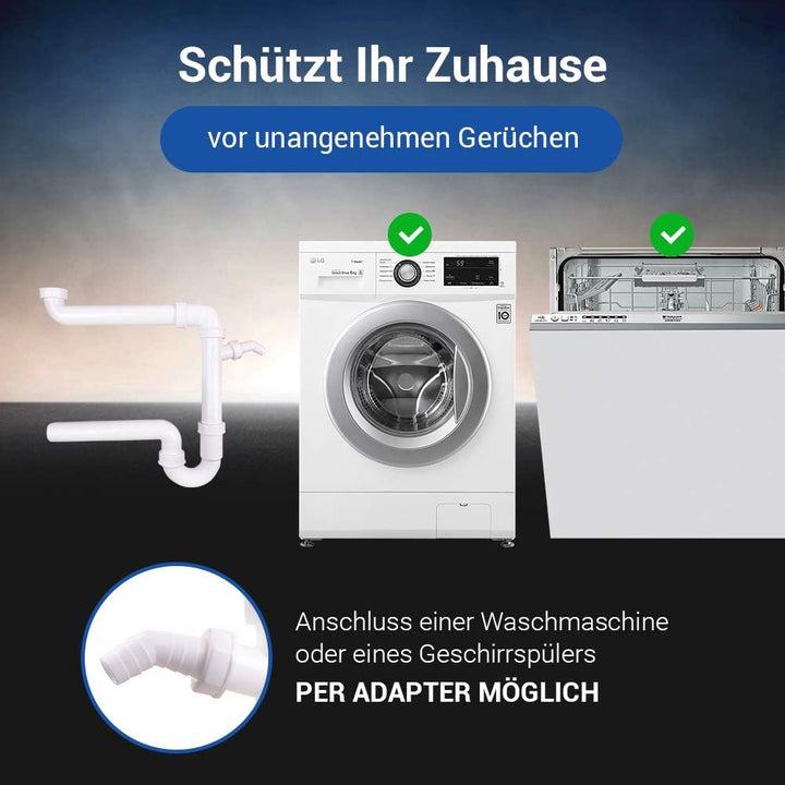 AQUADE Röhrengeruchsverschluss 1 1/2 Zoll Raumsparsiphon mit waagerechtem Abgang 40 mm und 1 Abwasse