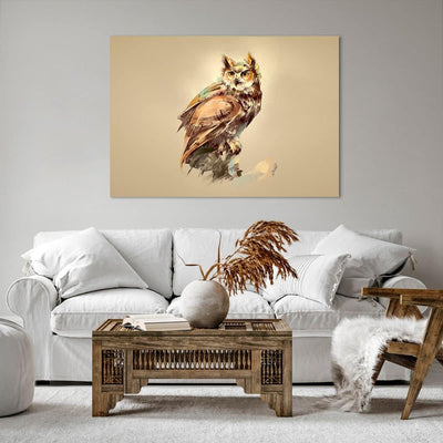 Bilder auf Leinwand 100x70cm Leinwandbild mit Rahmen Eule Vogel Natur Gross Wanddeko Bild Schlafzimm