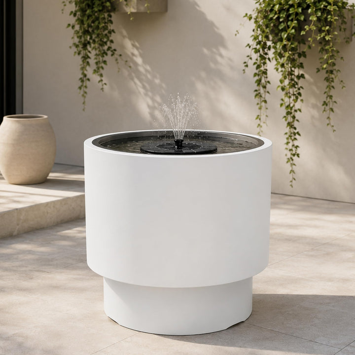 Solarbrunnen Set für draussen - Solar Springbrunnen mit Akku Ø 47x44 cm Schale weiss Weiss Ø 47 x H