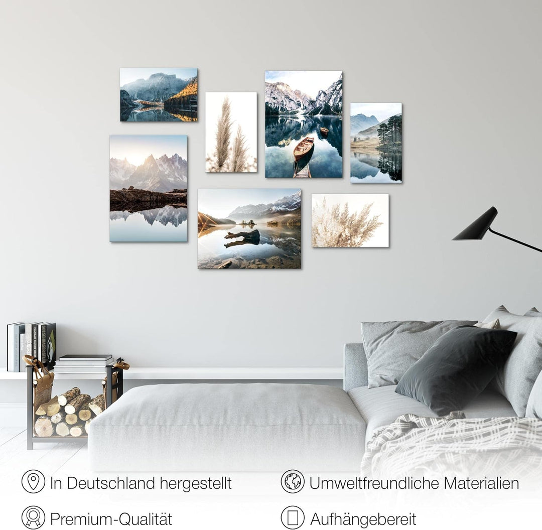 Novart Wandbilder See Berge blau - KOMPLETT AUFHÄNGFERTIG - Natur Wohnzimmer Schlafzimmer- 7 Moderne