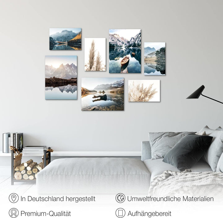 Novart Wandbilder See Berge blau - KOMPLETT AUFHÄNGFERTIG - Natur Wohnzimmer Schlafzimmer- 7 Moderne